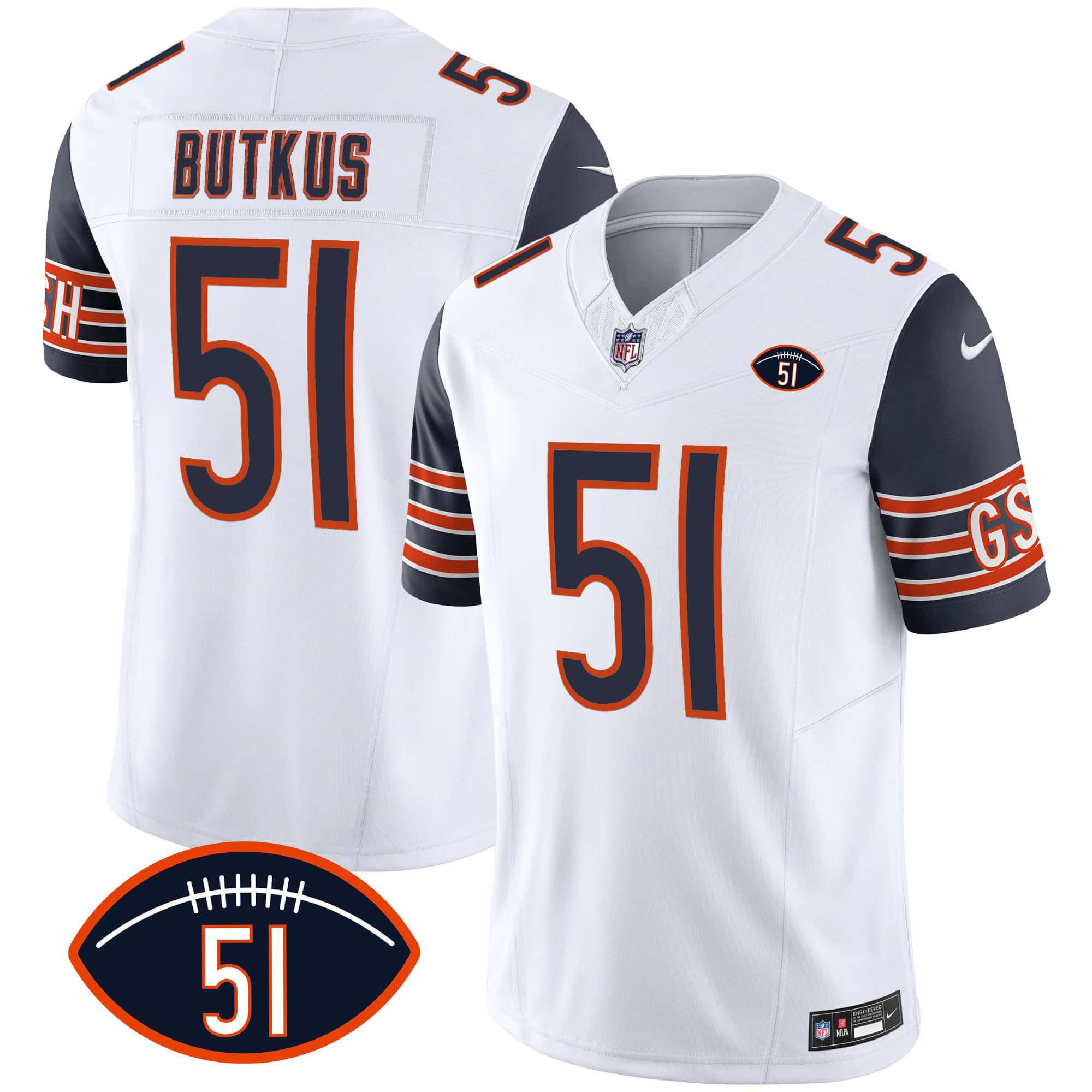Men Chicago Bears #51 Butkus White 2024 Nike Patch GSH Vapor NFL Jersey style 1